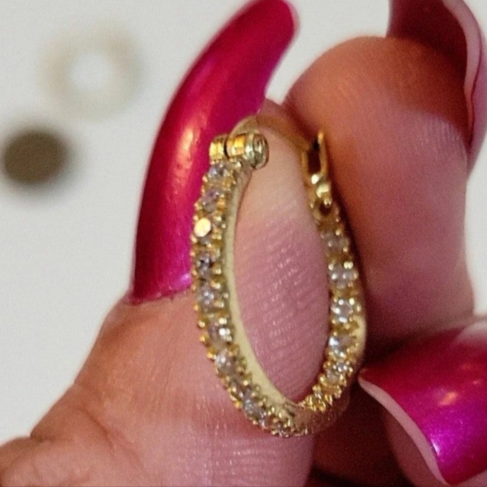 PETITE CZ INSIDE OUT HOOP EARINGS
